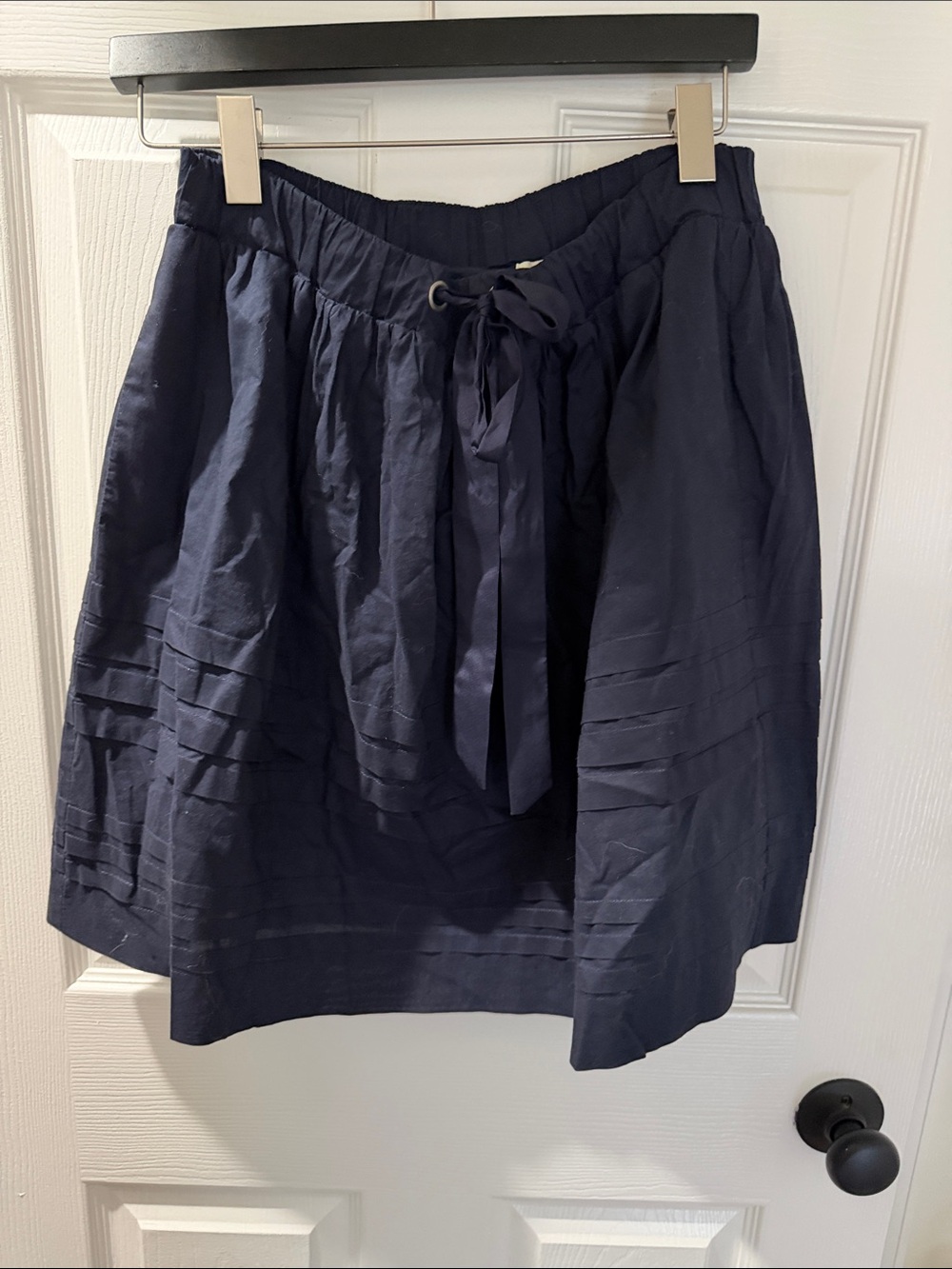Anthropologie Odille Navy Pleated Drawstring Skirt